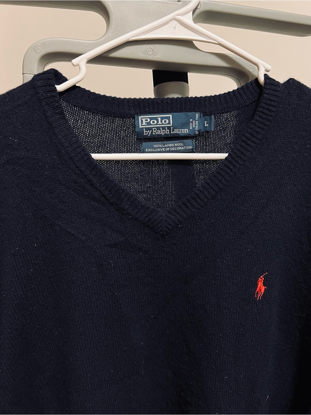 Ralph Lauren Navy V-Neck Sweater with Red Pony - Picture 2 of 6